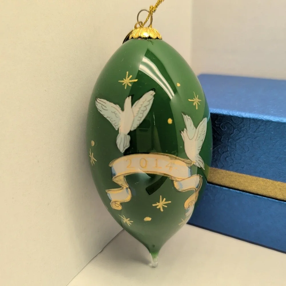 Pier 1 Li Bien Hand Painted Glass Angel Dove Teardrop Christmas Ornament 2014